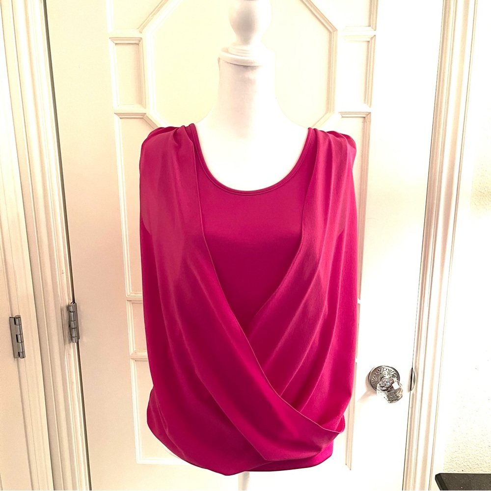 Ann Taylor Womens Magenta Pink Sleeveless Drape Front Slinky Top - Size M